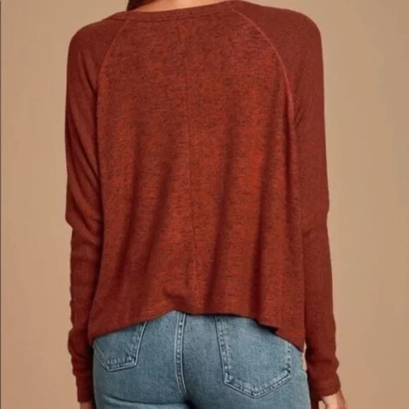 Lulu's Cozy Central Rust Orange Ribbed Sweater Top Medium - Picture 3 of 5
